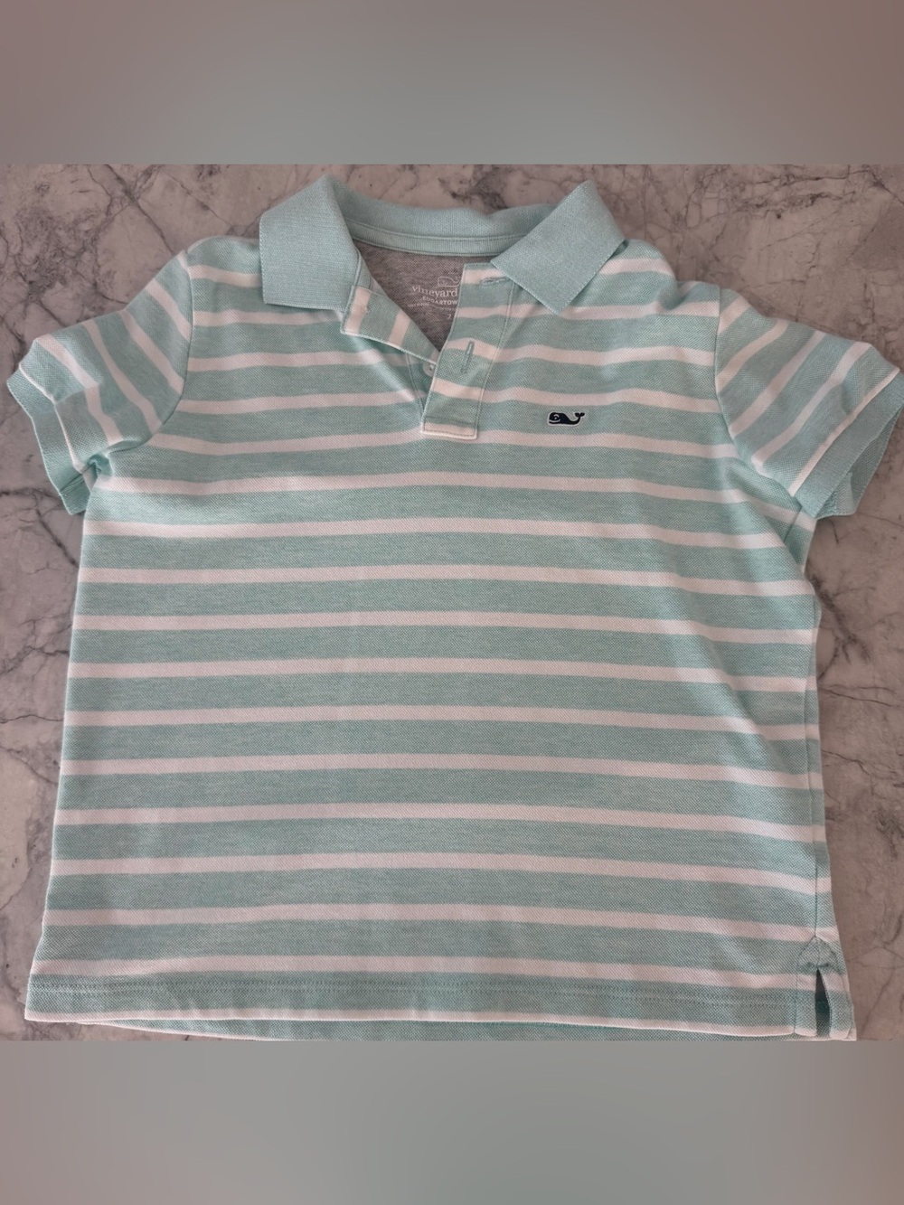 Kids Vineyard Vines Striped Polo in Aqua & White Stipe Like New (size 7)